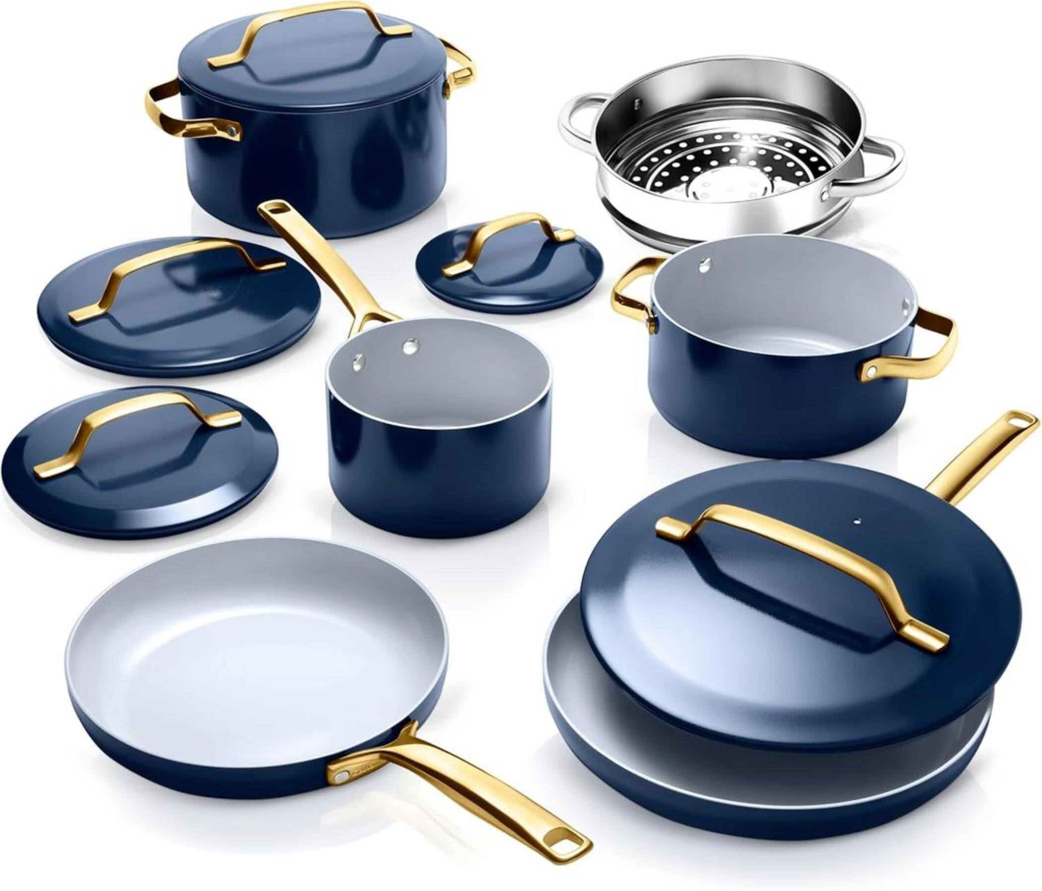 Alt View 1. Gotham Steel - Modern Collection 11 Piece Ceramic Nonstick Cookware Set - Blue.