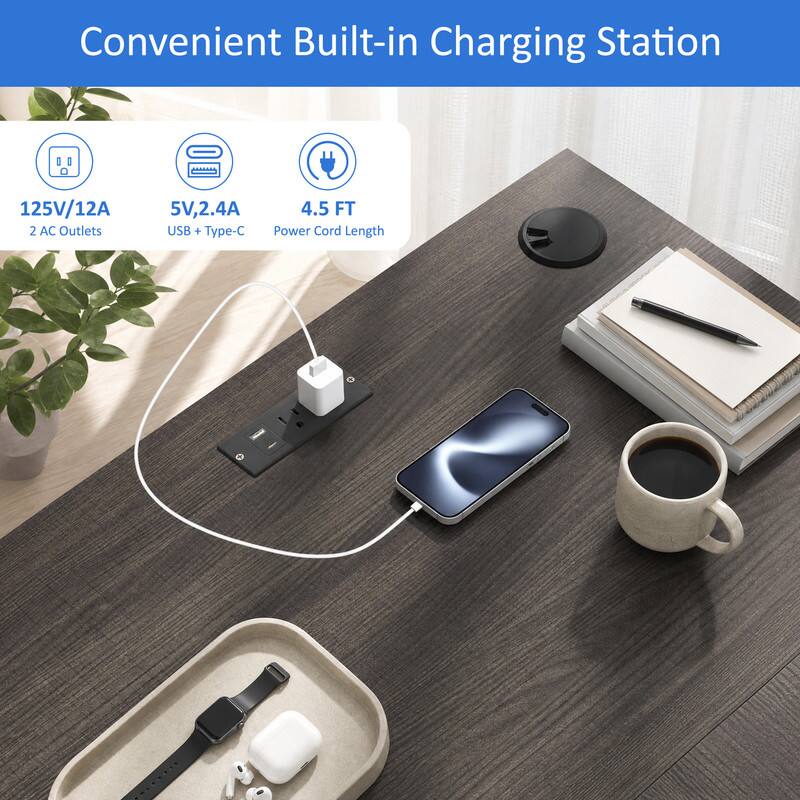 Convenient Built-in Charging Station

125V/12A
2 AC Outlets

5V, 2.4A USB + Type-C

4.5 FT Power Cord Length