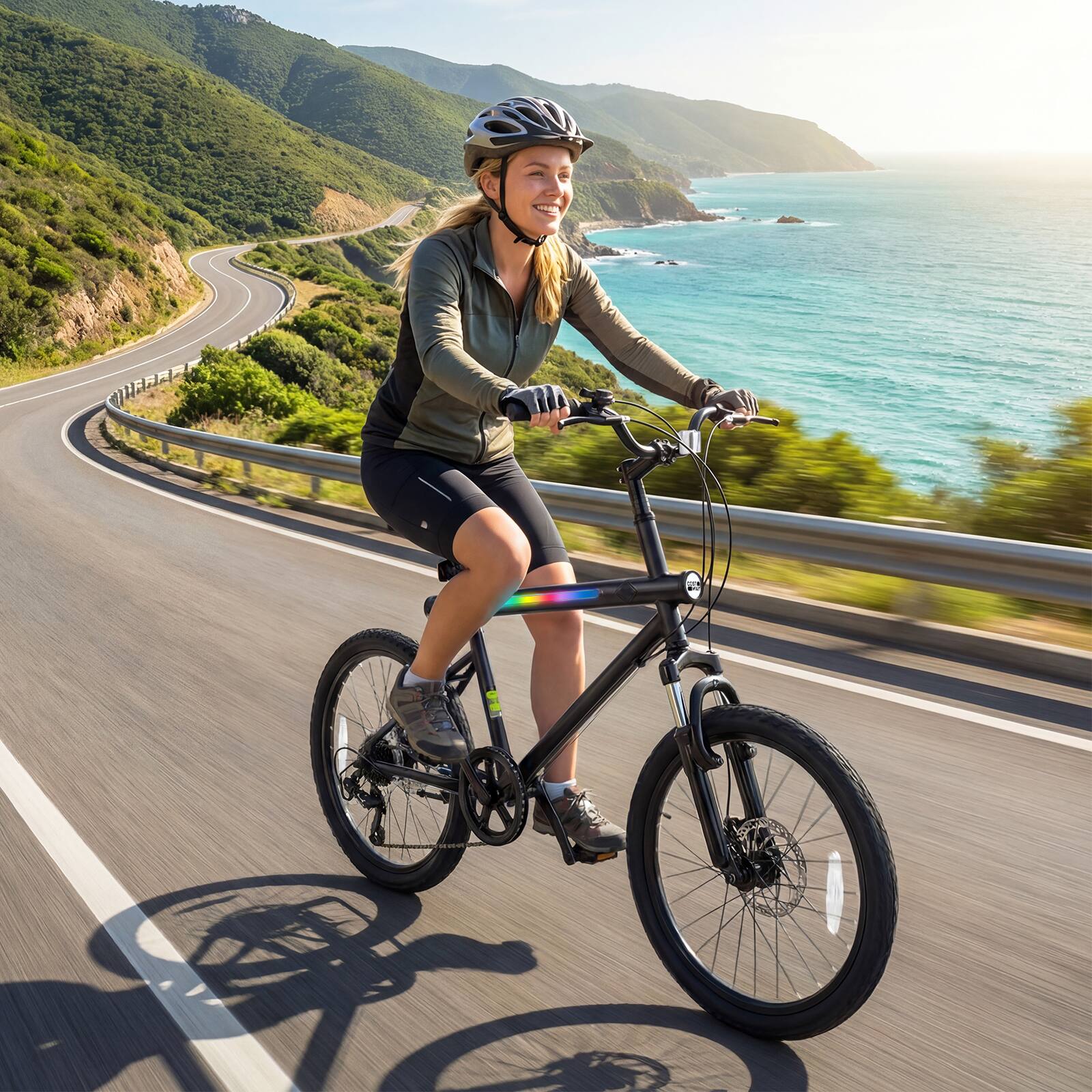 Alt View 3. Costway - Costway 6-Speed Commuter Bicycle,20 LED-lit Hybrid Bike with Stereo Speakers,2 Disc Brakes - Black.