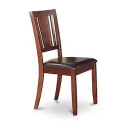 FurniFact - Elegant Wooden Dining Chairs Set of 2 Faux Leather Seat for Kitchen - Mahogany