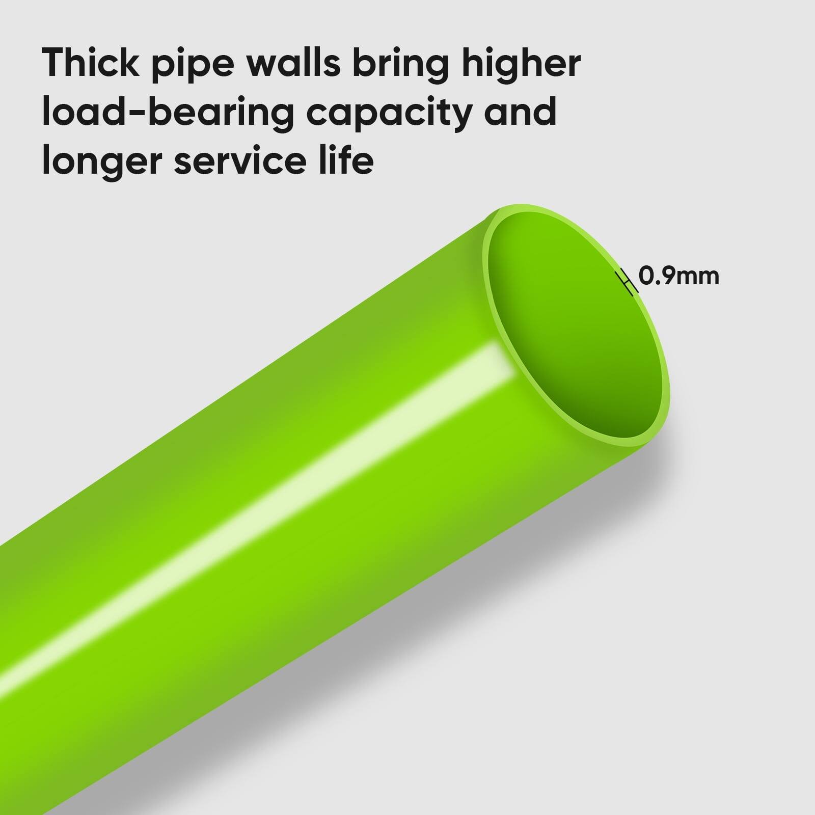 Thick pipe walls bring higher load-bearing capacity and longer service life

0.9mm