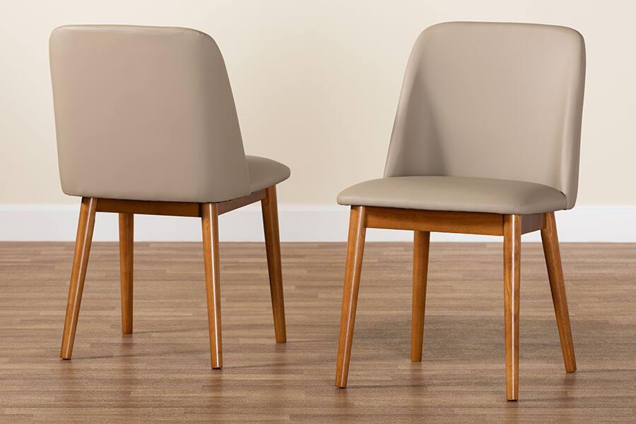 Alt View 4. Baxton Studio - Lavin Mid-Century "Walnut" Brown/Faux Leather Dining Chair - Walnut Light Brown/Beige.