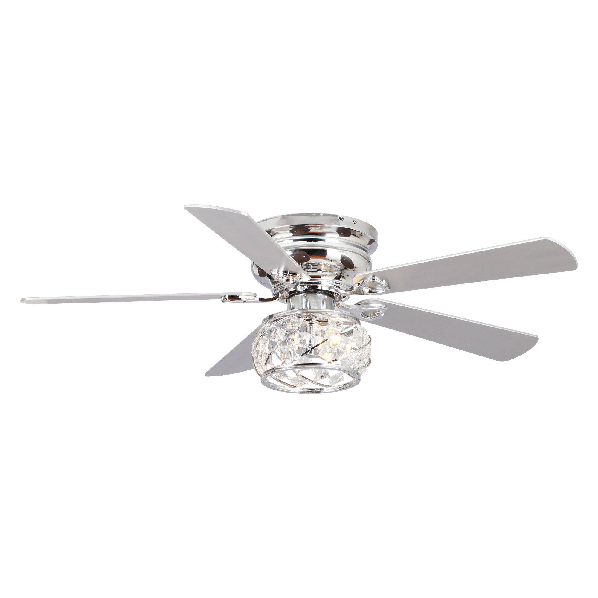 Alt View 4. Parrot Uncle - 48" Chrome Modern 5-Blade Crystal Flush Mount Ceiling Fan with Remote - Chrome.