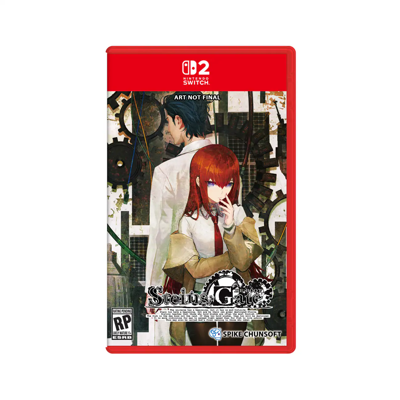 102 NINTENDO SWITCH. ART NOT FINAL. Steins;Gate Reboot. ESRB: RP. SPIKE CHUNSOFT - RP (Rating Pending)