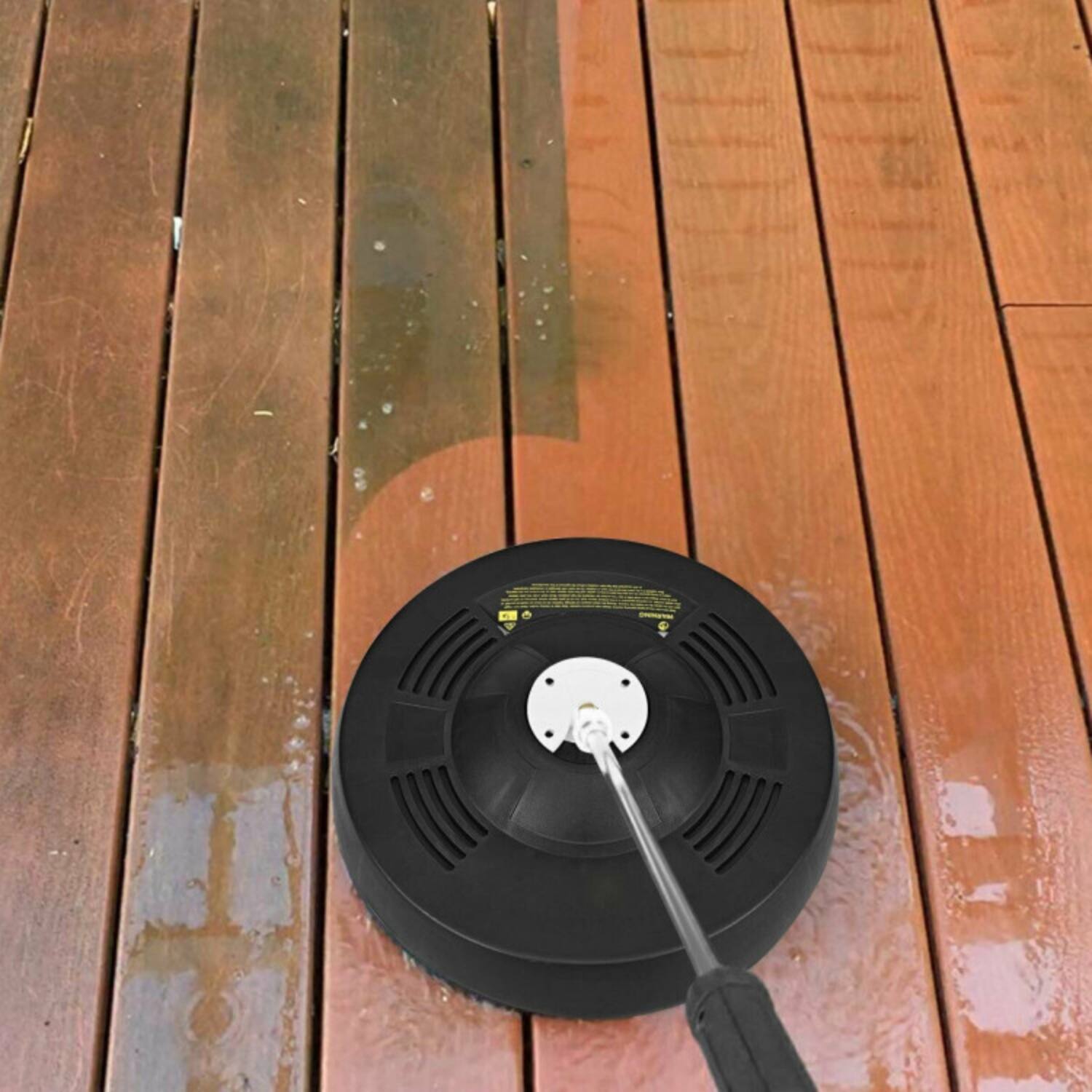 Back. LUCKY ONE - 16 Inch Surface Cleaner Pressure Washer Attachment 3000 PSI with 2 Rotating Nozzles - Accessory - Black.