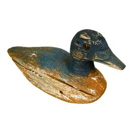 Things2Die4 - Vintage Wooden Duck Figurine 7.5" Hand-Carved Rustic Folk Art Home Decor - Blue