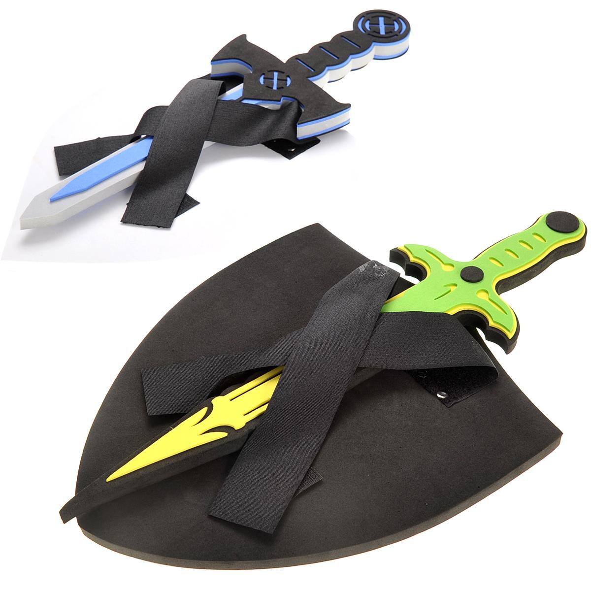 Back. JuzToys - 2-Pack Foam Swords and Shields Toy Weapons – Pretend Play Fake Swords Toy, Role Play Knight Costume for Kids, Blue/Green - Multicolored.
