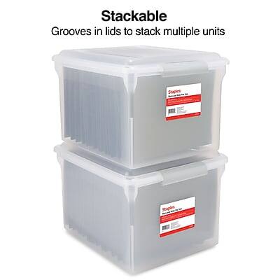 Stackable  
Grooves in lids to stack multiple units  

Staples