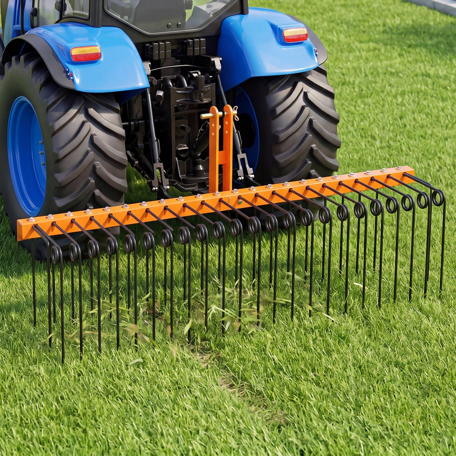 Alt View 4. Gymax - Gymax 60''Pine Straw Rake Tow Behind Landscape Rake w/ 26 Metal Coil Tines for Grass Black & Orange - Orange.