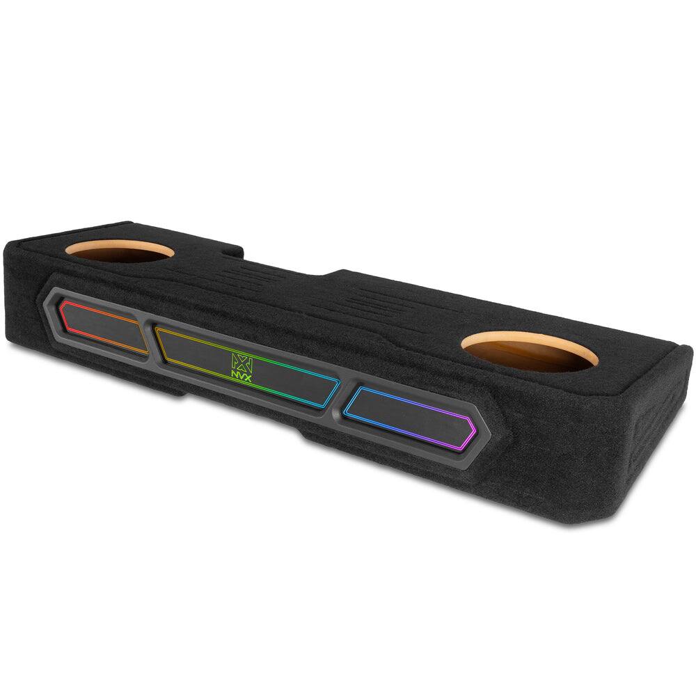 Angle. NVX - 2008-2018 GM Crew Cab Trucks - 10in Sub Enclosure BE-GM-08SLVCC-S210 Custom Fit Under-seat Dual Empty Sealed Box.