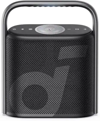 Front. Soundcore - by Anker Motion X500 Hi-Res Spatial Audio 3-Channel Bluetooth Speaker with Upward Firing Driver and Rugged Metal Design - Black.