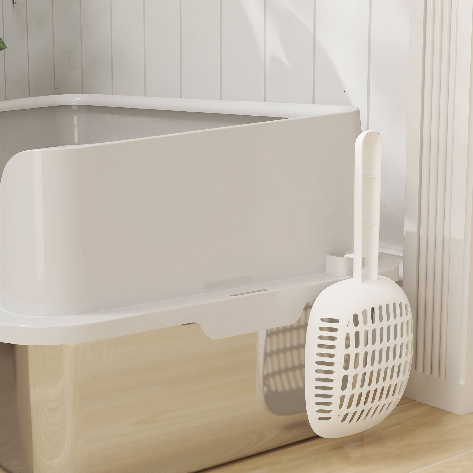 Alt View 5. Pawhut - Litter Box, Cat Litter Box, High Side, Kitten Litterbox for Big Cats with Scoop, Easy Cleaning & Anti-Urine Leakage - Light Gray.