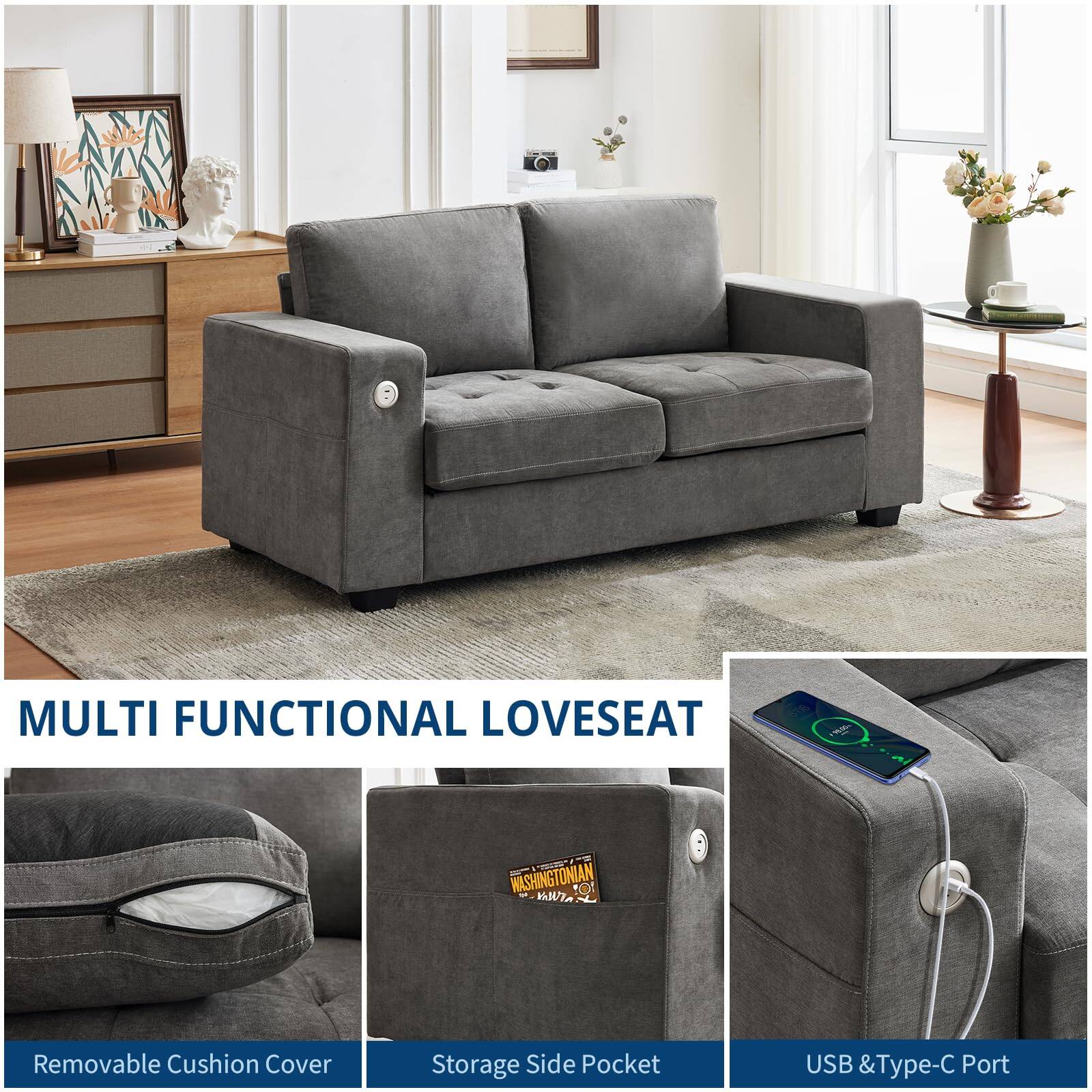 MULTI FUNCTIONAL LOVESOFA

- Removable Cushion Cover
- Storage Side Pocket
- USB & Type-C Port