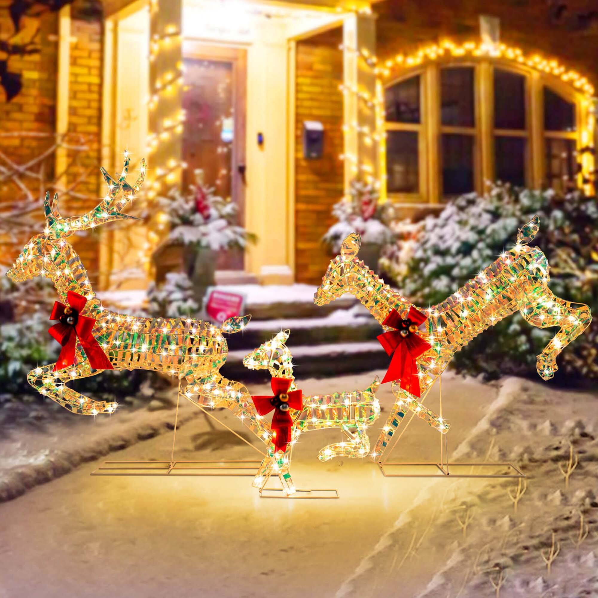 Alt View 1. Costway - Costway Christmas Lighted Reindeer with LED Lights and Red Bows Stakes - White.