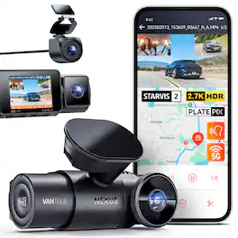Vantrue - N4S 3K+2.5K+2.5K HDR 3-CH Dashcam, Night Vision, Parking Mode, Voice Commands, 5GHz Wi-Fi & GPS - Black