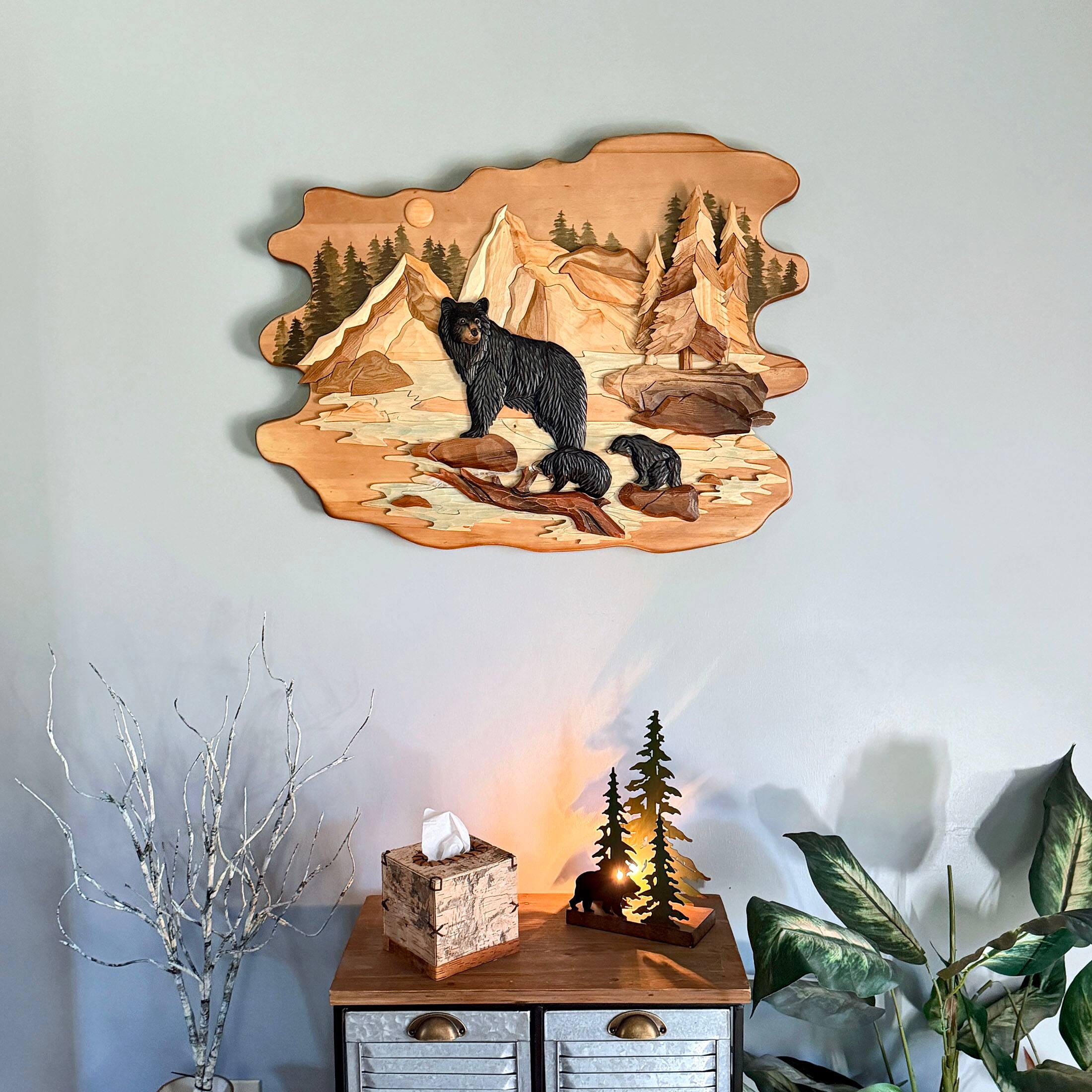 Alt View 3. Zeckos - Bear Family River 25.5x34 Intarsia Wood Wall Sculpture Rustic Cabin Art - Brown.