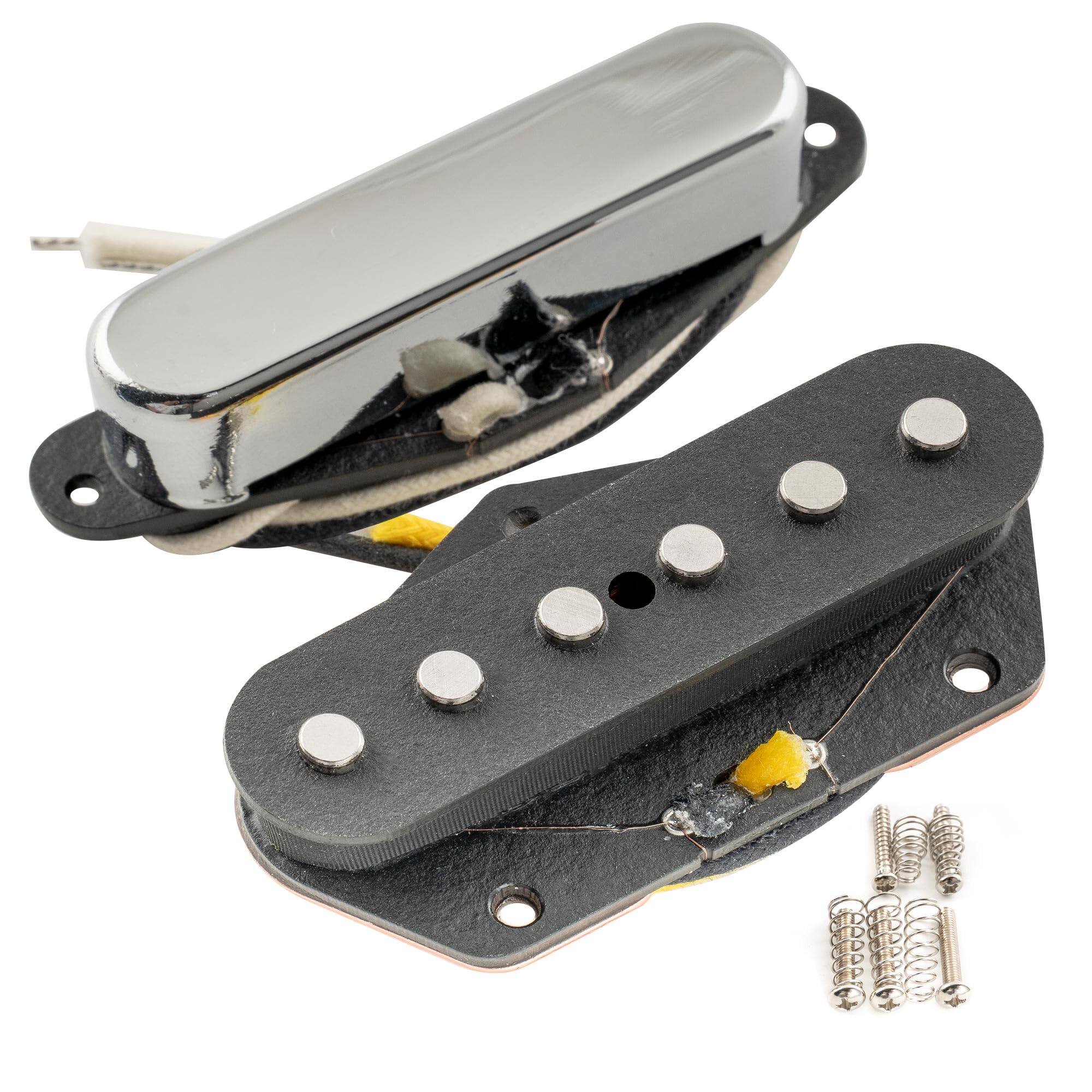Dazzling Pops - Pro Tl-50s Alnico 5 Single Coil Neck Bridge Pickups Set For Tele Style Electric Guitar - Chrome