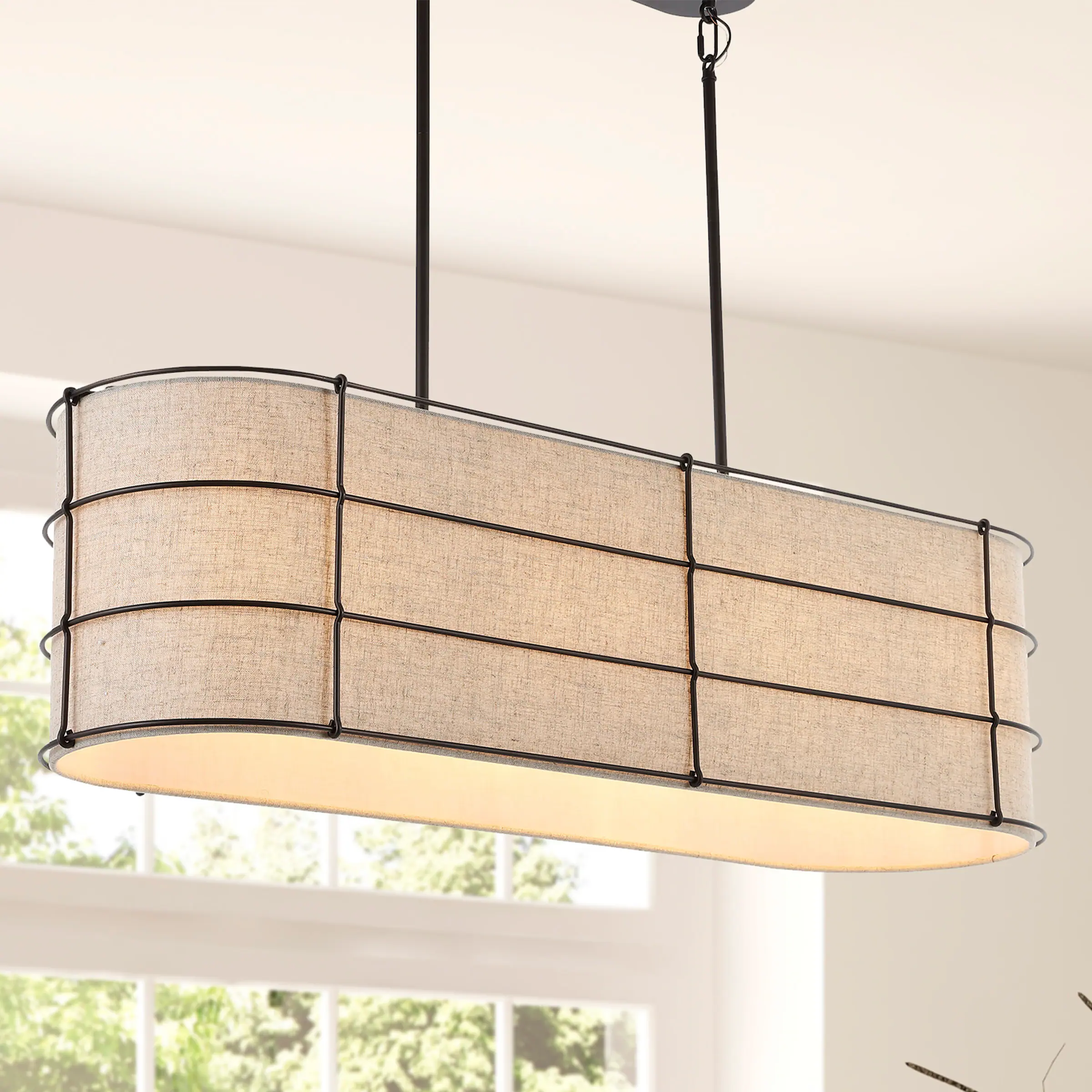 Alt View 1. Jonathan Y - Chadwick 42" 4-Light Rustic Farmhouse Iron Linear LED Pendant, Oil Rubbed Bronze - Light Brown/Oil Rubbed Bronze.