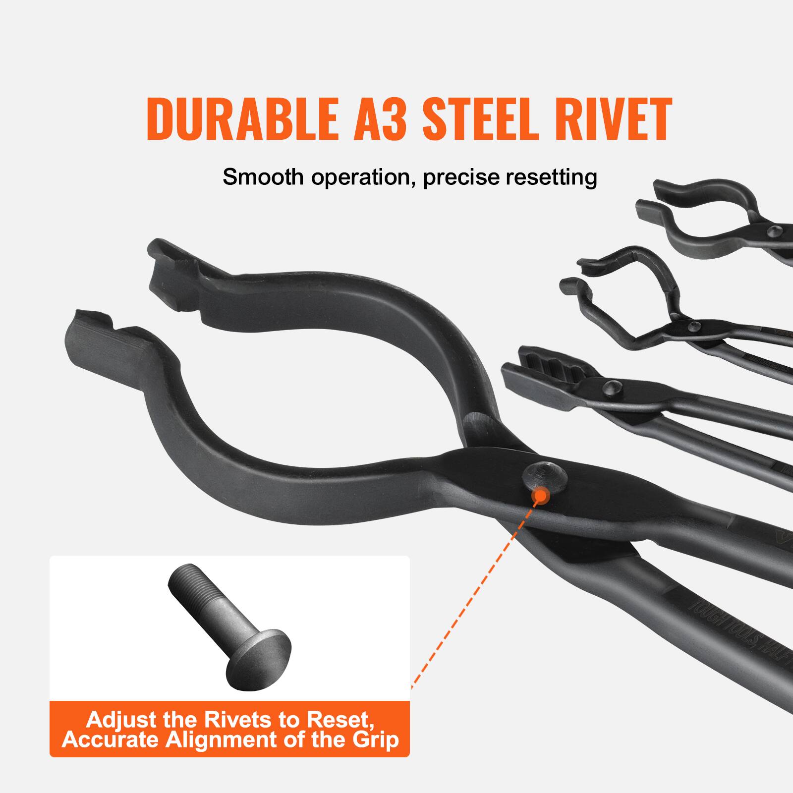 DURABLE A3 STEEL RIVET  
Smooth operation, precise resetting  

Adjust the Rivets to Reset, Accurate Alignment of the Grip