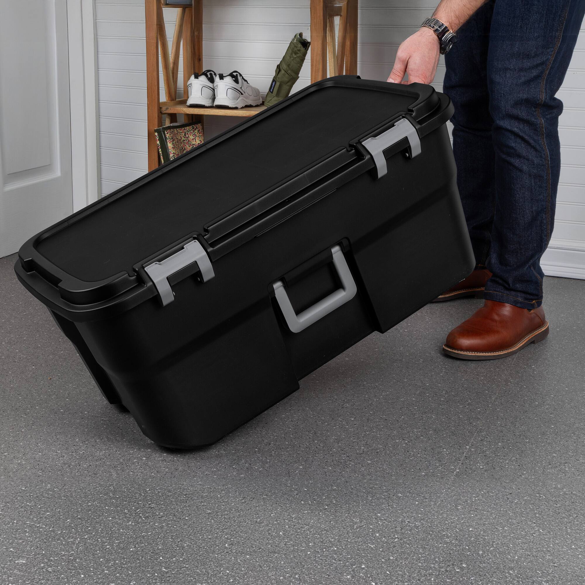 Alt View 6. Sterilite - Sterilite Wheeled Footlocker, 22 Gal Storage Container with Lid, Black, 4 Pack.