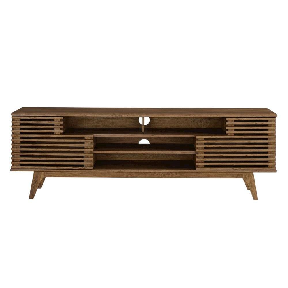 Back. FurniFact - Brown Wood TV Console with Spacious Surface and Modern Design - Brown.
