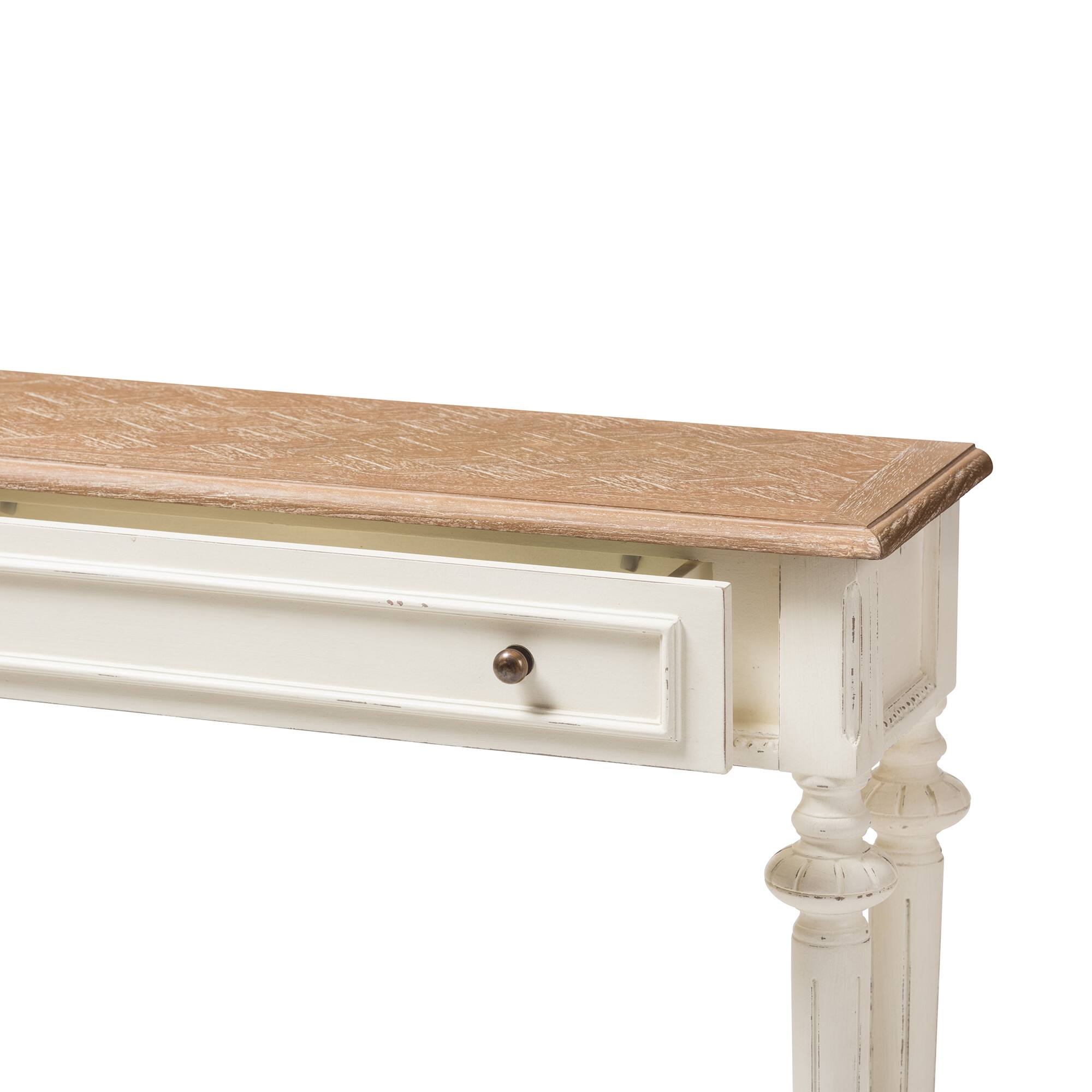 Alt View 1. Baxton Studio - Marquetterie French Provincial Style WeatheOak and Distressed Finish Wood Two-Tone Console Table - White/Natural.