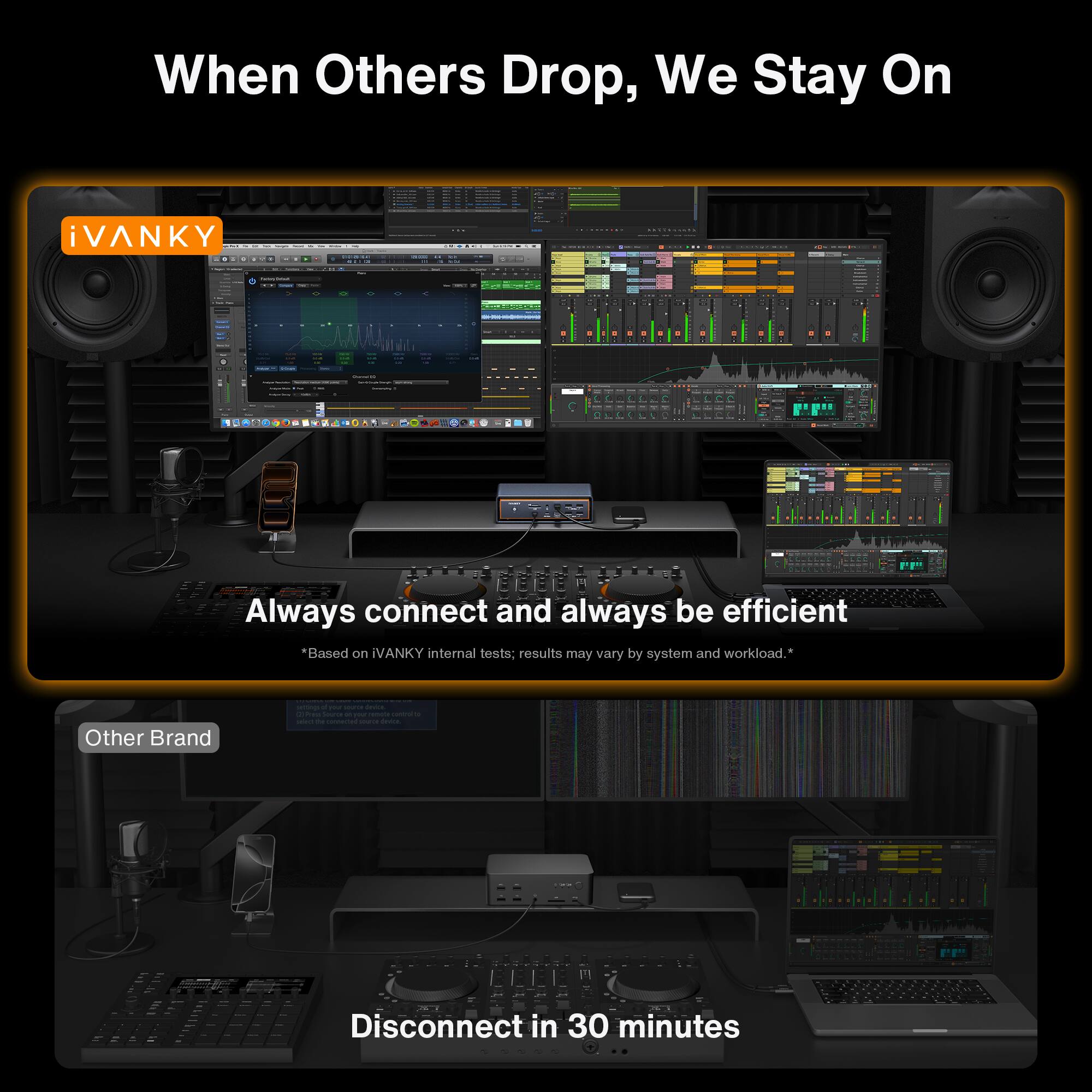 When Others Drop, We Stay On

iVANKY
Always connect and always be efficient
*Based on iVANKY internal tests; results may vary by system and workload.

Other Brand
Disconnect in 30 minutes