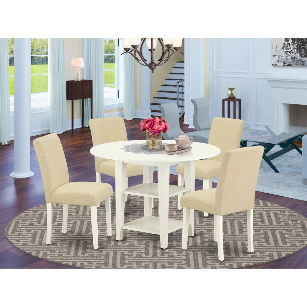 Back. East West Furniture - Dining Room Set Linen White - Brown.