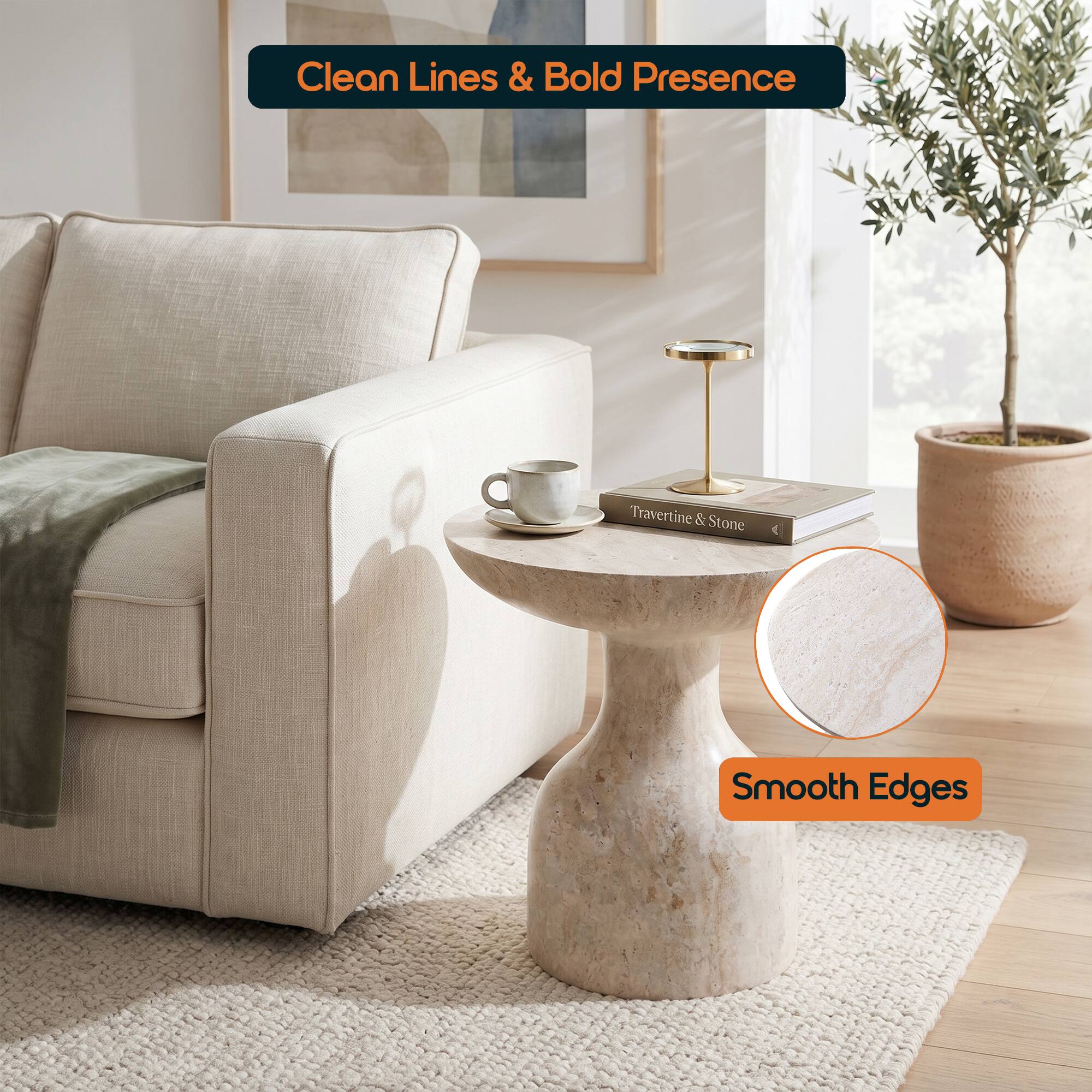 LeisureMod Calyx Modern Sculptural Fiberstone Side Table, Rounded ...