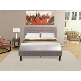 East West Furniture - NL14F-1DE07 2 Pc Bed Set - 1 Bed Brown Taupe Velvet Fabric Headboard and 1 Nightstand - Distressed Jacobean Finish - Taupe Brown