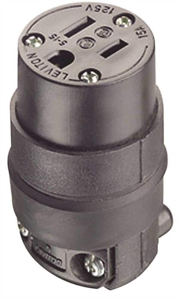 Leviton - Commercial Rubber Ground/Straight Blade Connector 5-15R 18-12 AWG 2 Pole 3 Wire - Black