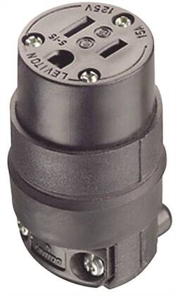 Leviton - Commercial Rubber Ground/Straight Blade Connector 5-15R 18-12 AWG 2 Pole 3 Wire - Black
