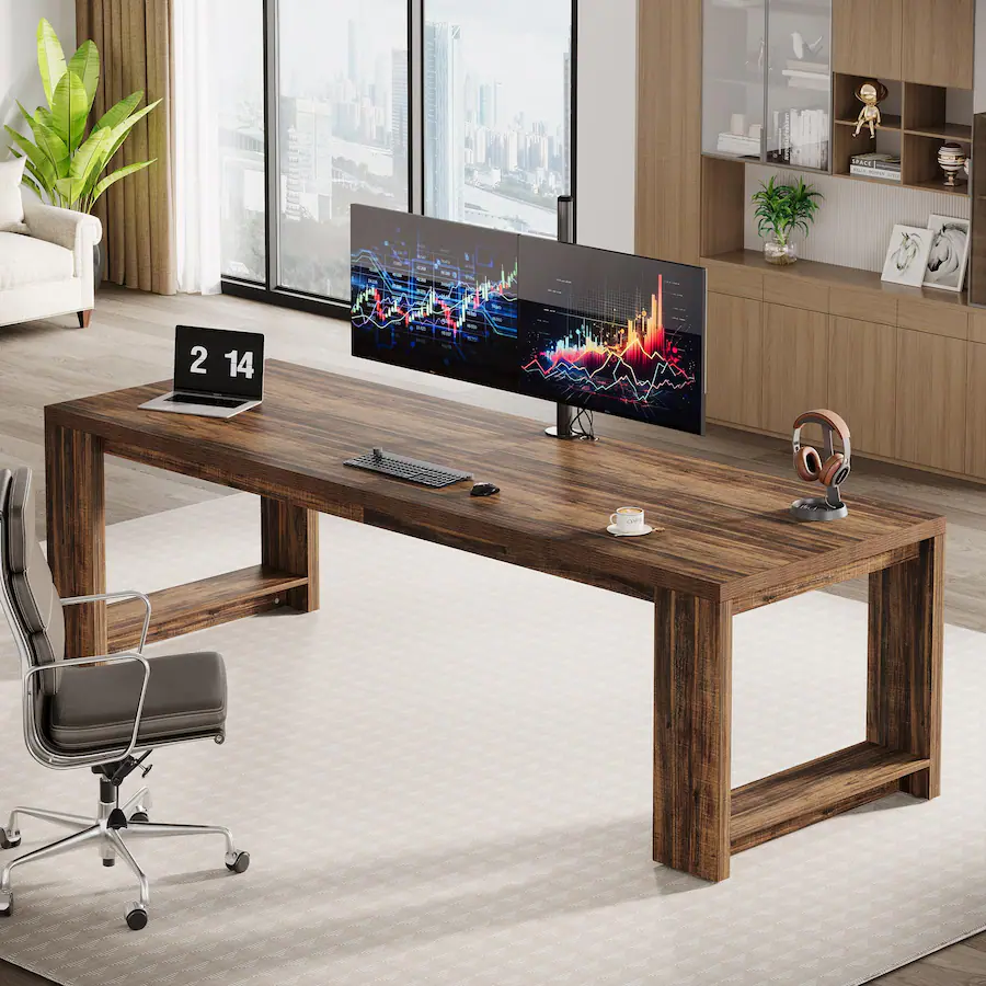 Double Client Desk Tribesigns Two Person Desk, 86.6 Inch Extra Long Desk, Double Computer ...