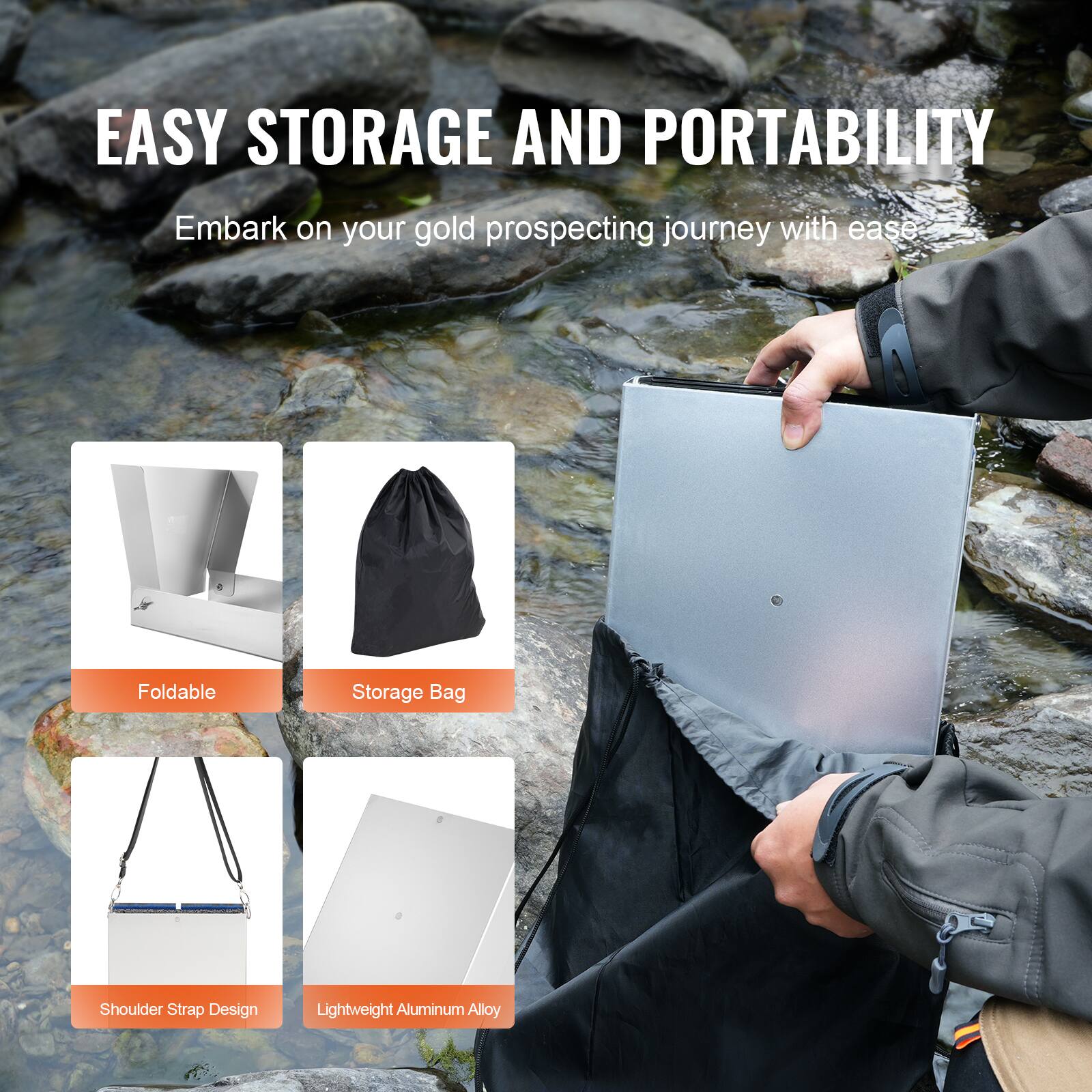 EASY STORAGE AND PORTABILITY

Embark on your gold prospecting journey with ease

Foldable
Storage Bag
Shoulder Strap Design
Lightweight Aluminum Alloy