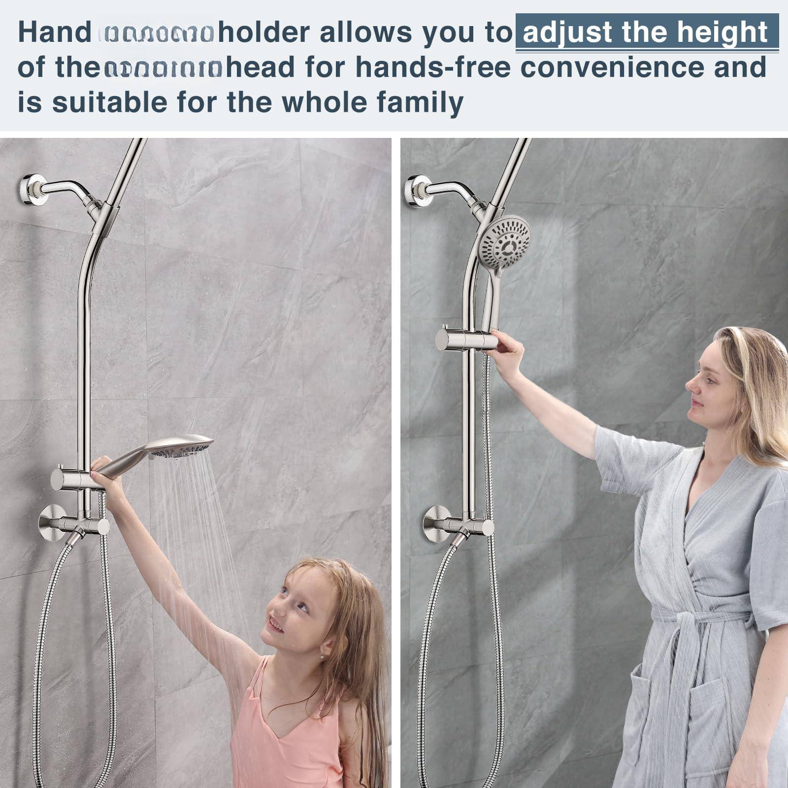 Hand shower holder allows you to adjust the height of the shower head for hands-free convenience and is suitable for the whole family.