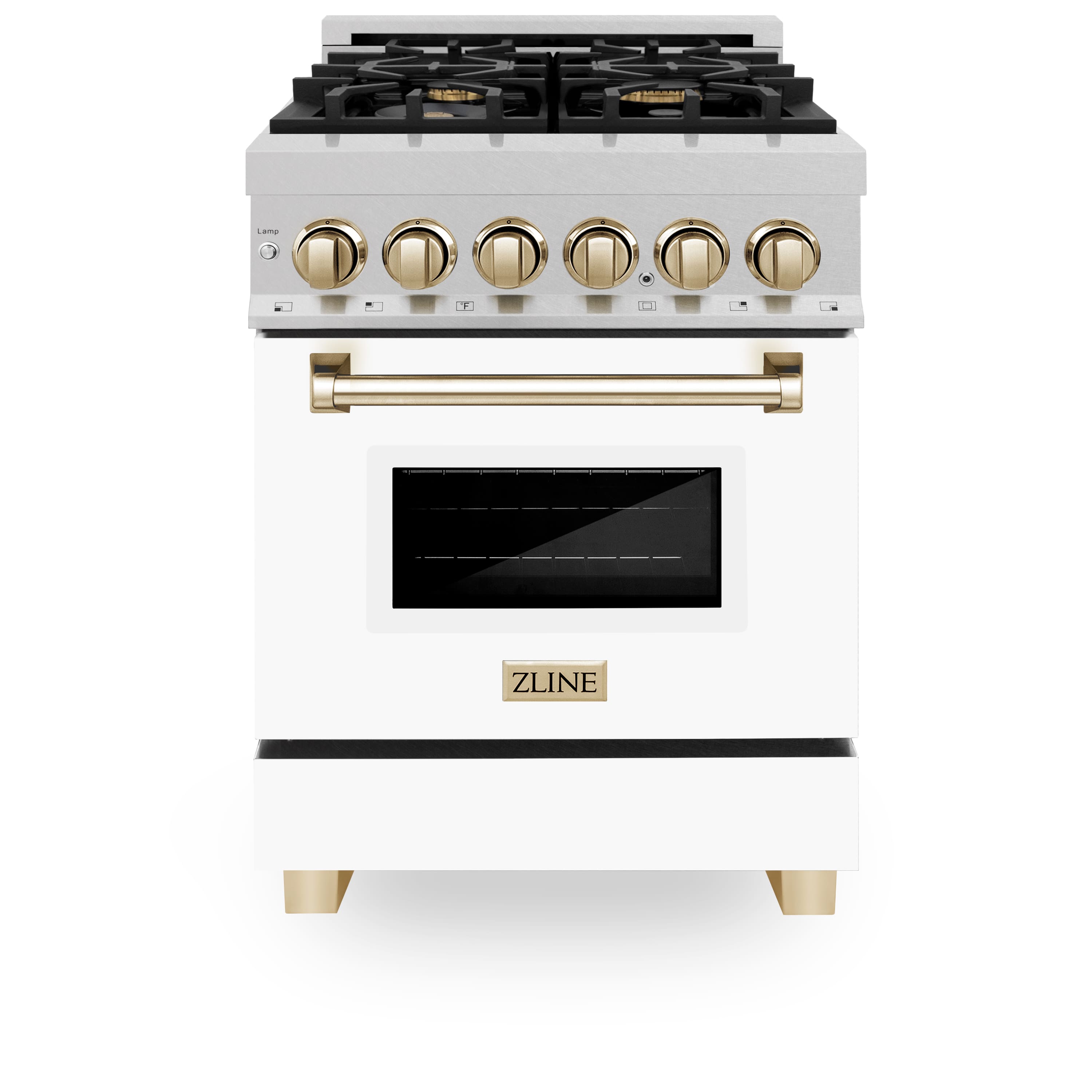 ZLINE - Autograph 24 in. Legacy Dual Fuel Range in Satin Steel w/ White & Gold Accents (RASZ-WM-24-G) - White Matte