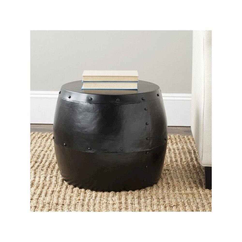 Angle. Safavieh - Home Collection Hogan Silver Iron Drum Stool, Black - Black.