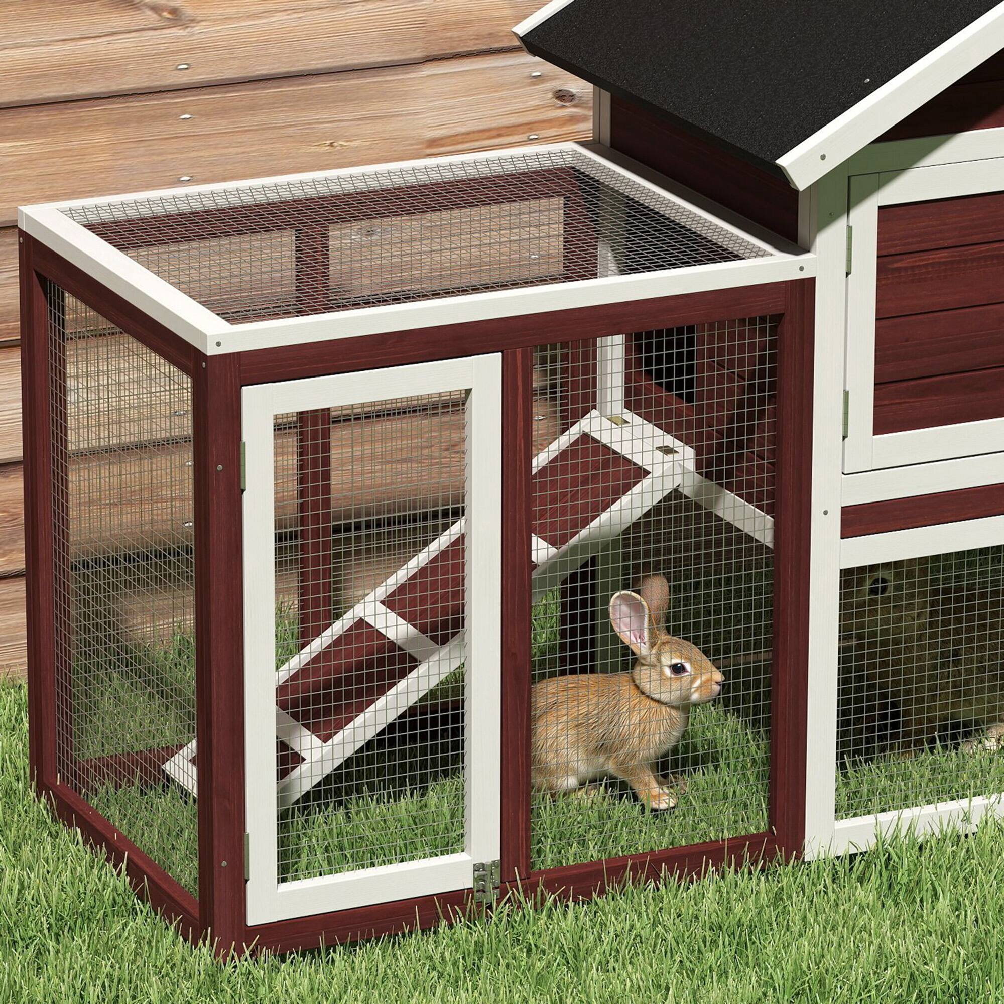 Alt View 4. Pawhut - 48" Wooden Rabbit Hutch Bunny Cage with Waterproof Asphalt Roof, Fun Outdoor Run, Removable Tray and Ramp.