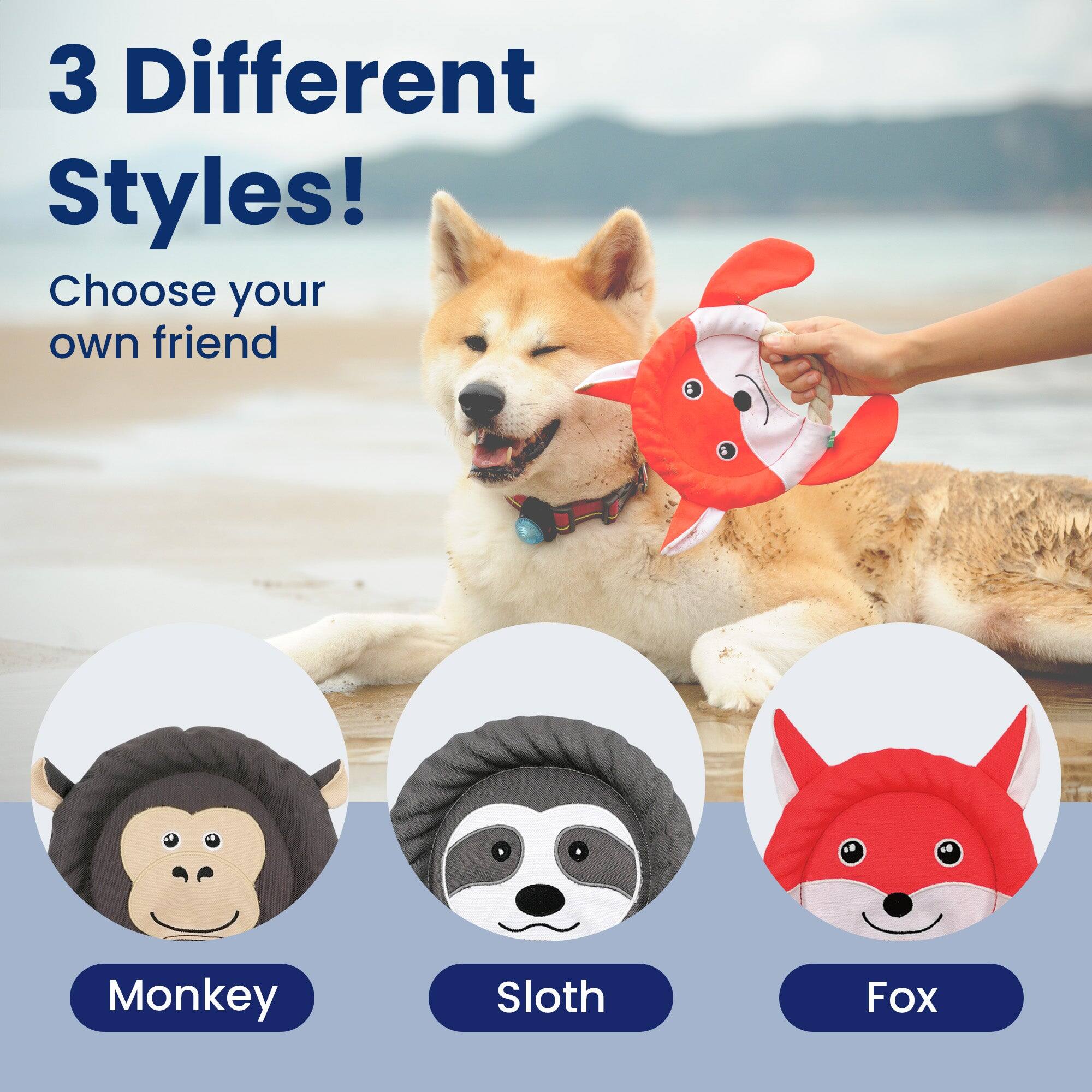 3 Different Styles!  
Choose your own friend

Monkey  
Sloth  
Fox