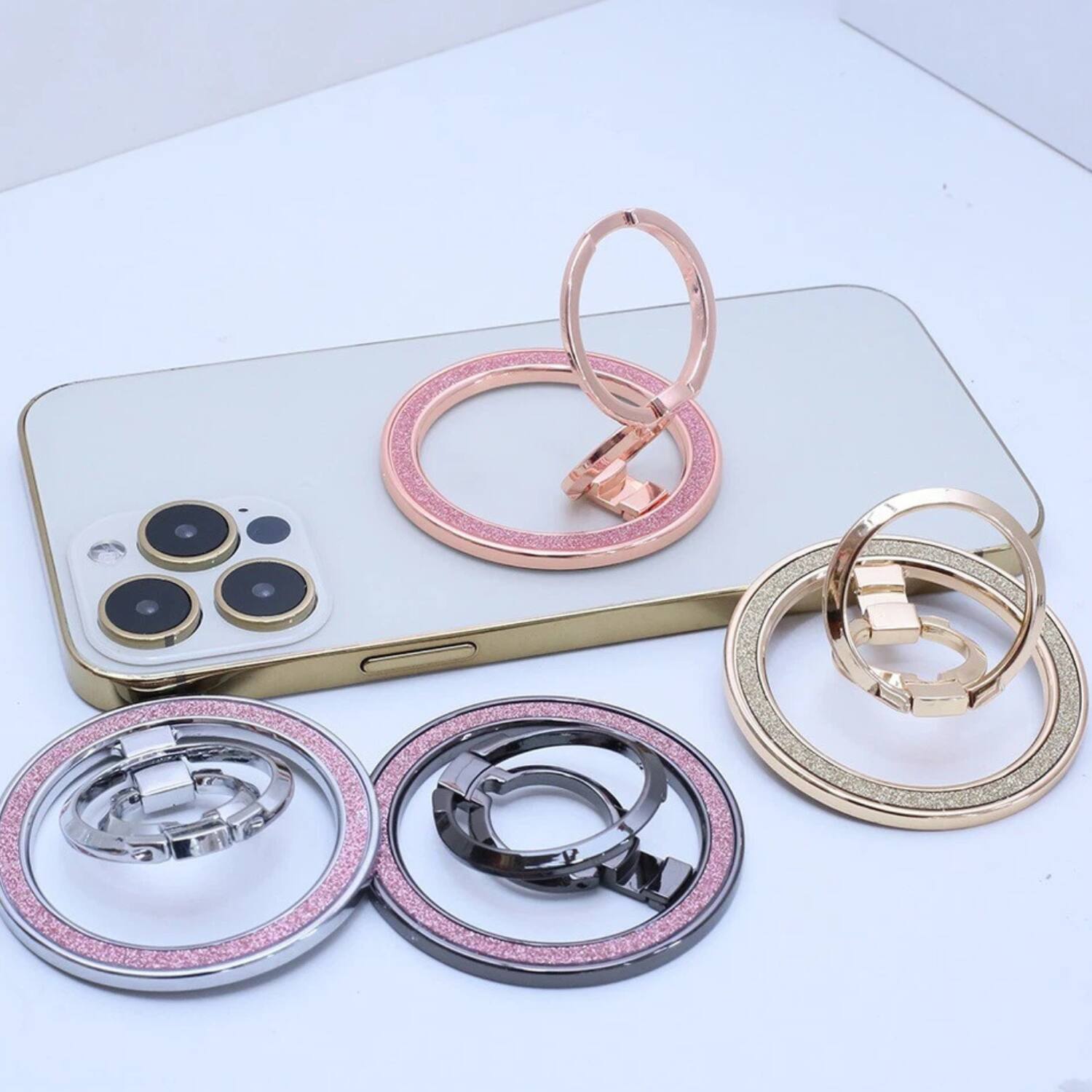 Left. Stock Preferred - MagSafe Magnetic Ring Holder Phone Grip & Adjustable Stand for iPhone - Black - Black.