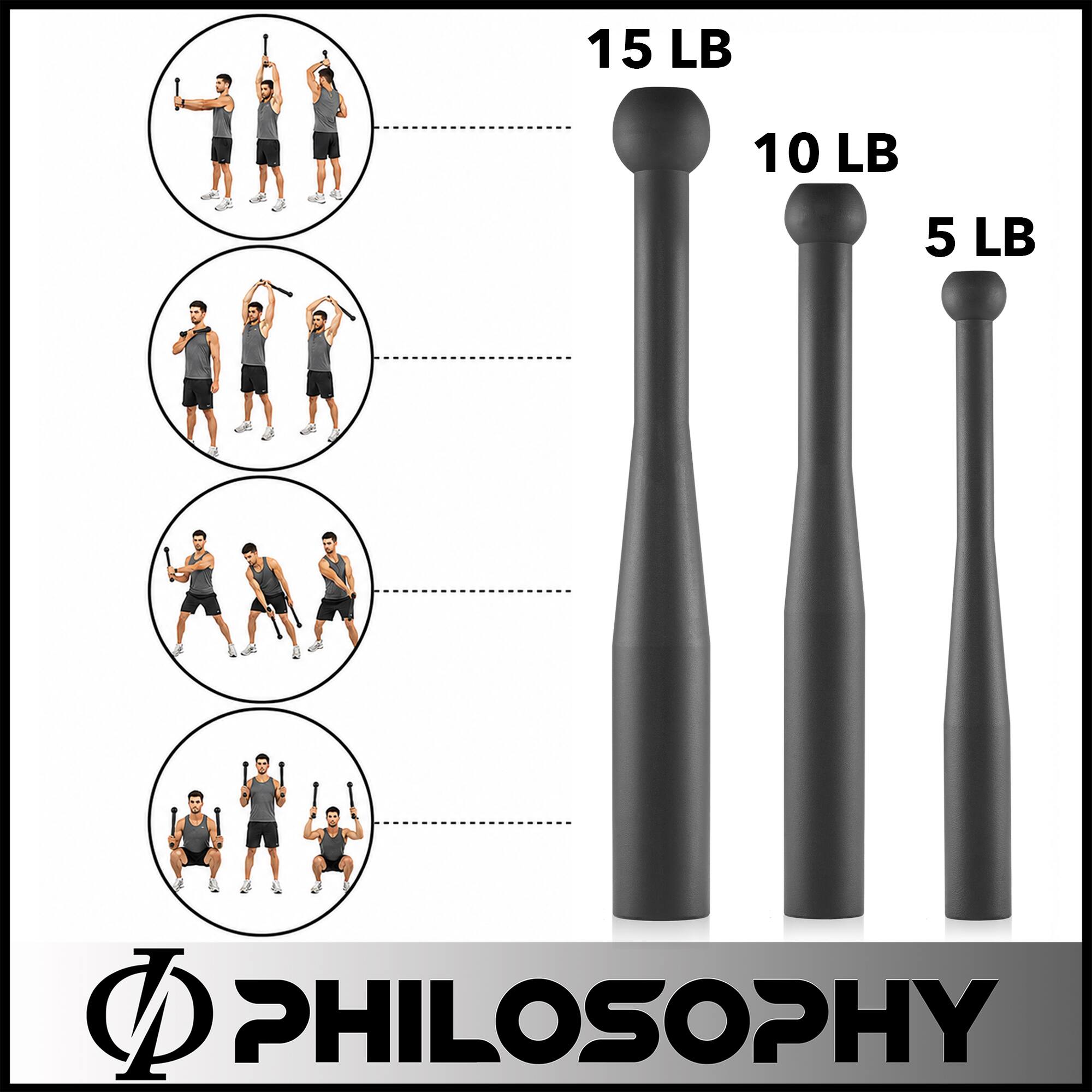 Alt View 4. Philosophy Gym - Steel Indian Clubs, Weighted Exercise Club Bells for Strength Training - Black.