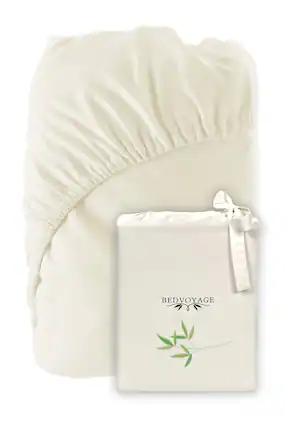 Front. BedVoyage - Fitted Sheet - 100% Viscose from Bamboo - Cooling & Lightweight - Ivory.
