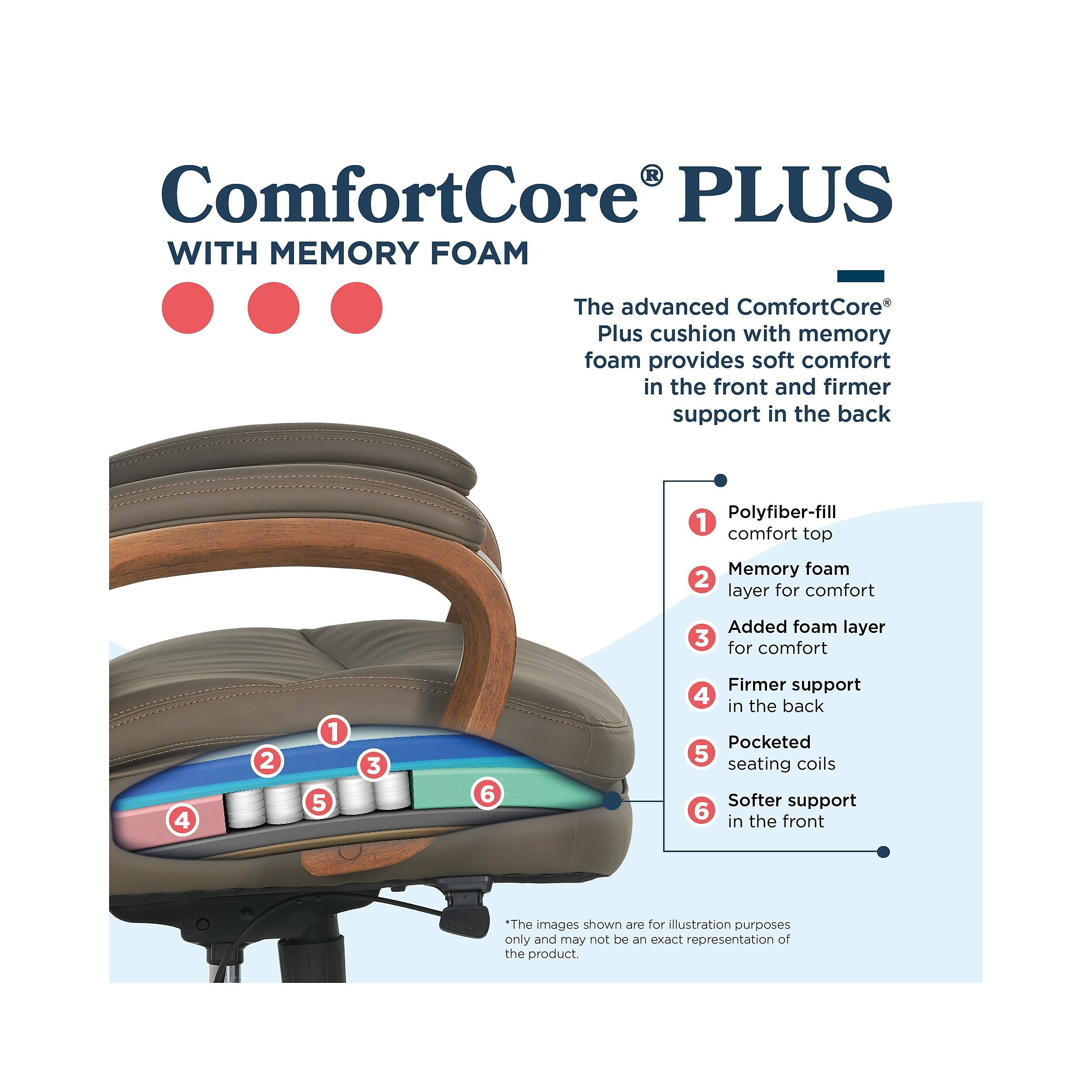 ComfortCore® PLUS WITH MEMORY FOAM

The advanced ComfortCore® Plus cushion with memory foam provides soft comfort in the front and firmer support in the back

1. Polyfiber-fill comfort top
2. Memory foam layer for comfort
3. Added foam layer for comfort
4. Firmer support in the back
5. Pocketed seating coils
6. Softer support in the front

*The images shown are for illustration purposes only and may not be an exact representation of the product.