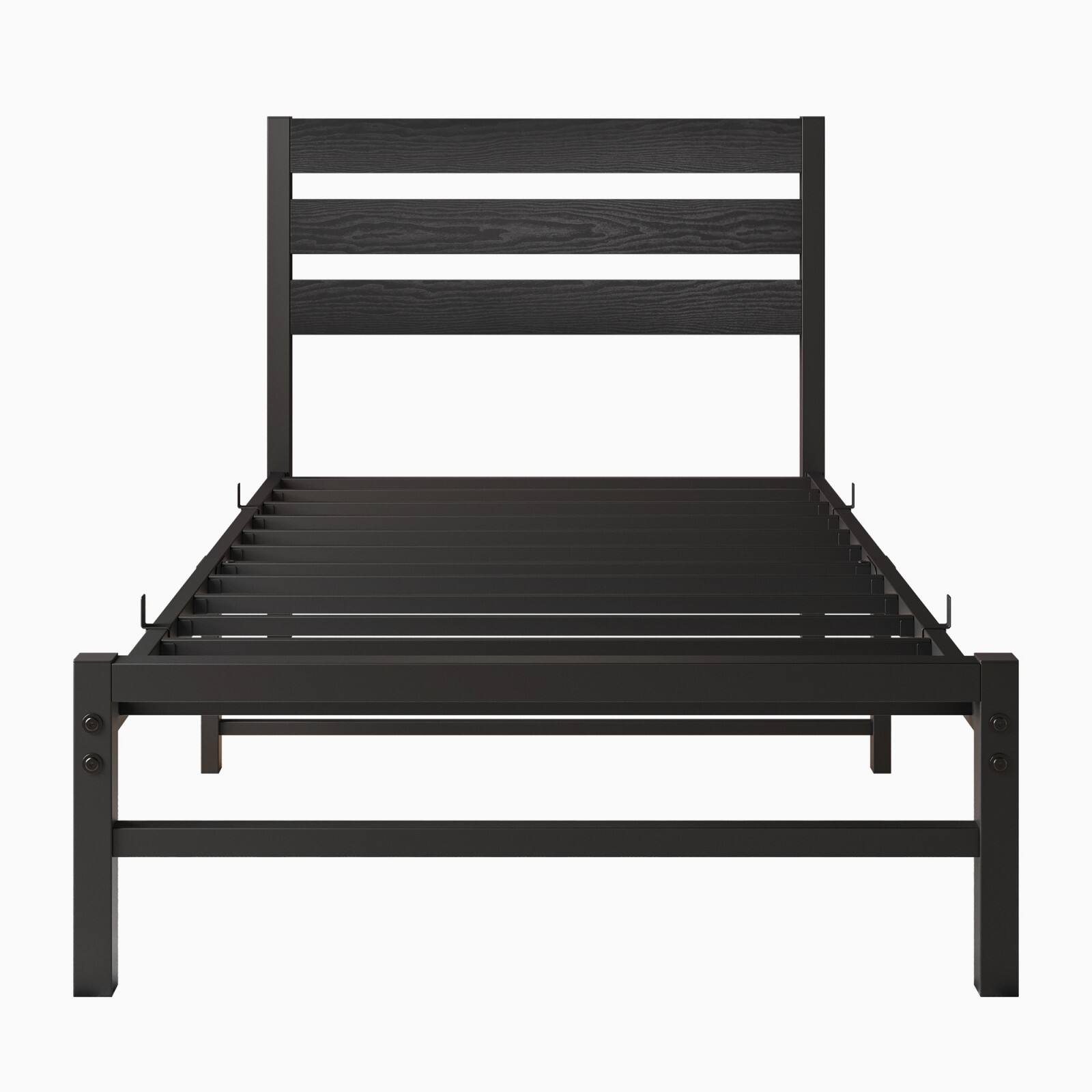 Front. Ecooso - Twin Size Platform Bed Frame with Rustic Vintage Wood Headboard, No Box Spring Needed - Black.