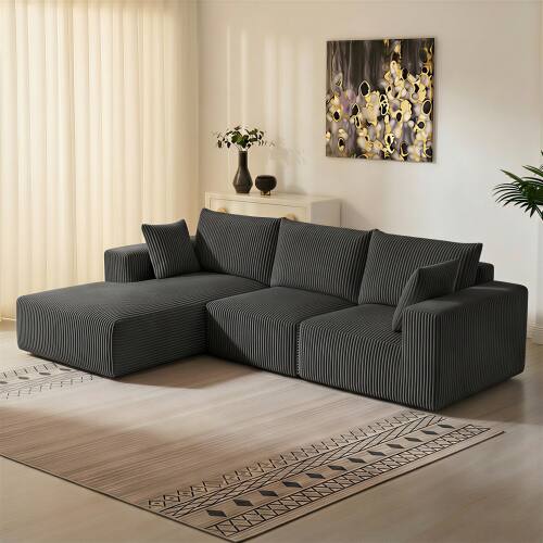 Angle. Anysun - L-Shape Modular Cloud Sectional Sofa with Chaise - Deep-Seat, Upholstered Boneless Couch for Living Room - Gray.