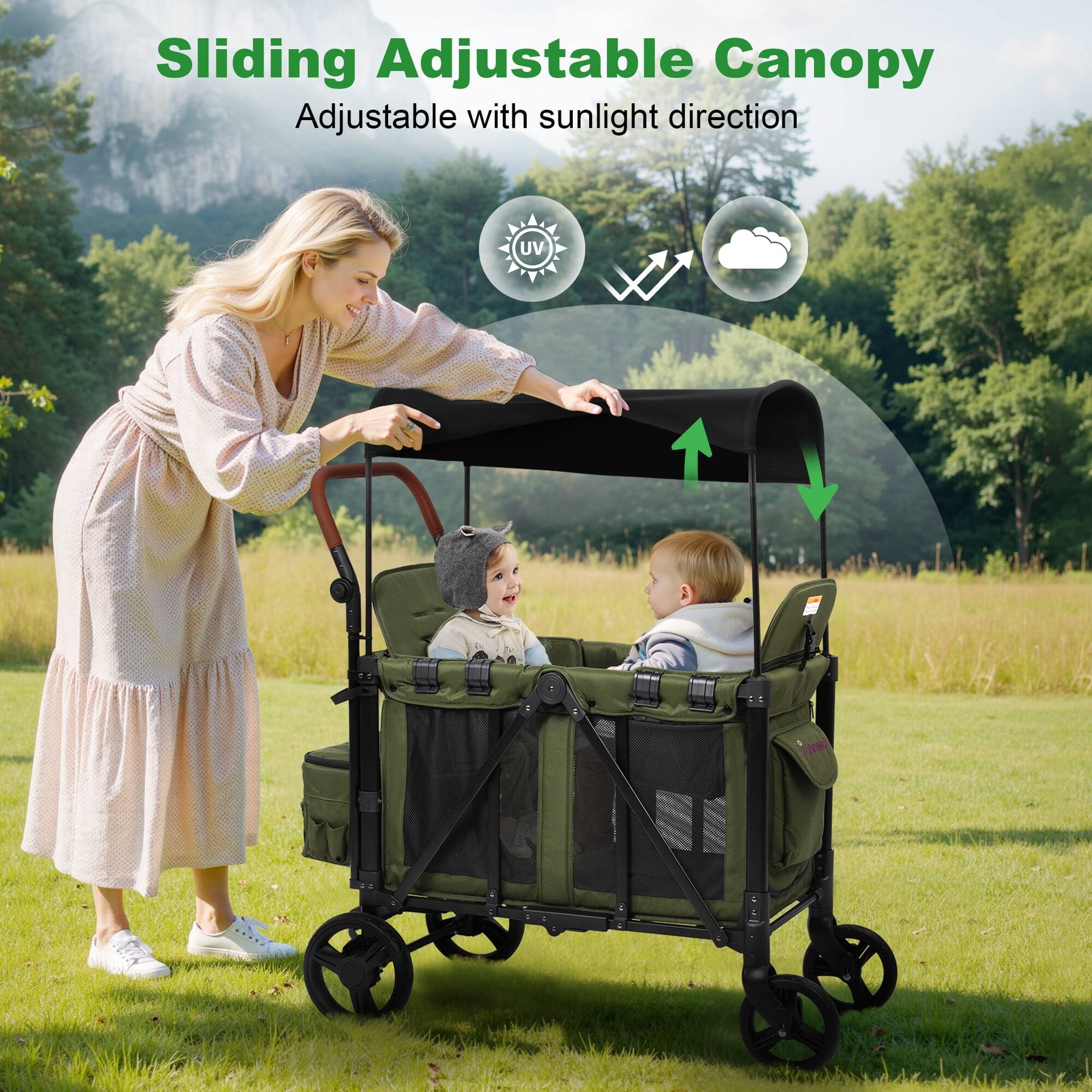Sliding Adjustable Canopy  
Adjustable with sunlight direction  
UV