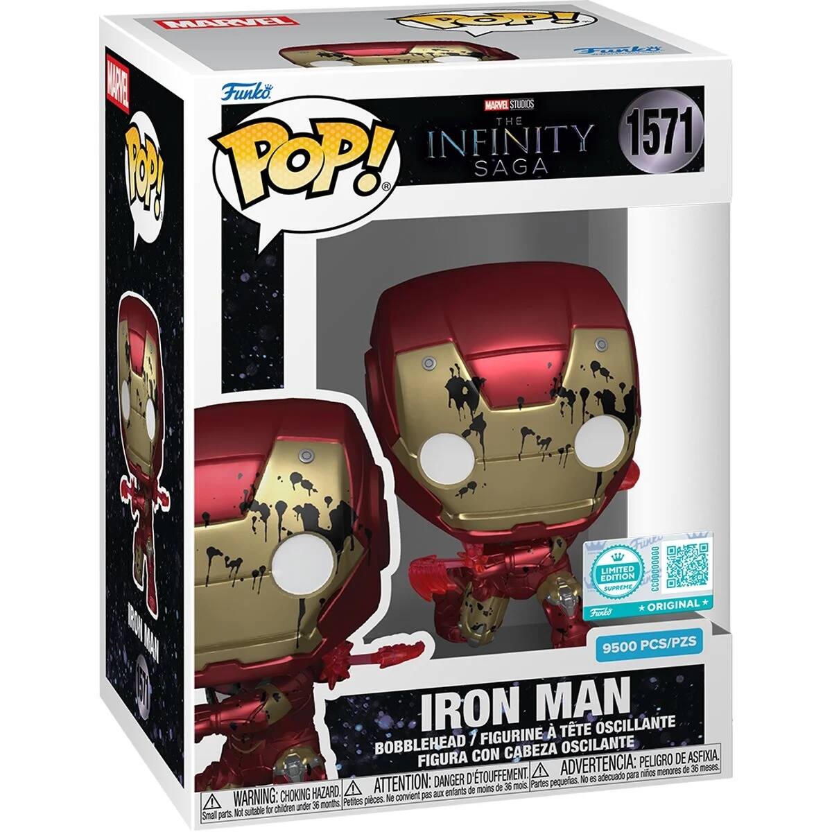 MARVEL FUNKO POP! MARVEL STUDIOS THE INFINITY SAGA LIMITED EDITION 1571 IRON MAN BOBBLEHEAD FIGURINE OSCILLANTE FIGURA CON CABEZA OSCILANTE 9500 PCS/PZS WARNING: CHOKING HAZARD Small parts. Not suitable for children under 36 months. ADVERTENCIA: PEQUEÑAS PIEZAS. NO ES ADECUADO PARA NIÑOS MENORES DE 36 MESES. ATTENTION: PETITES PIÈCES. NE CONVIENT PAS AUX ENFANTS DE MOINS DE 36 MOIS.