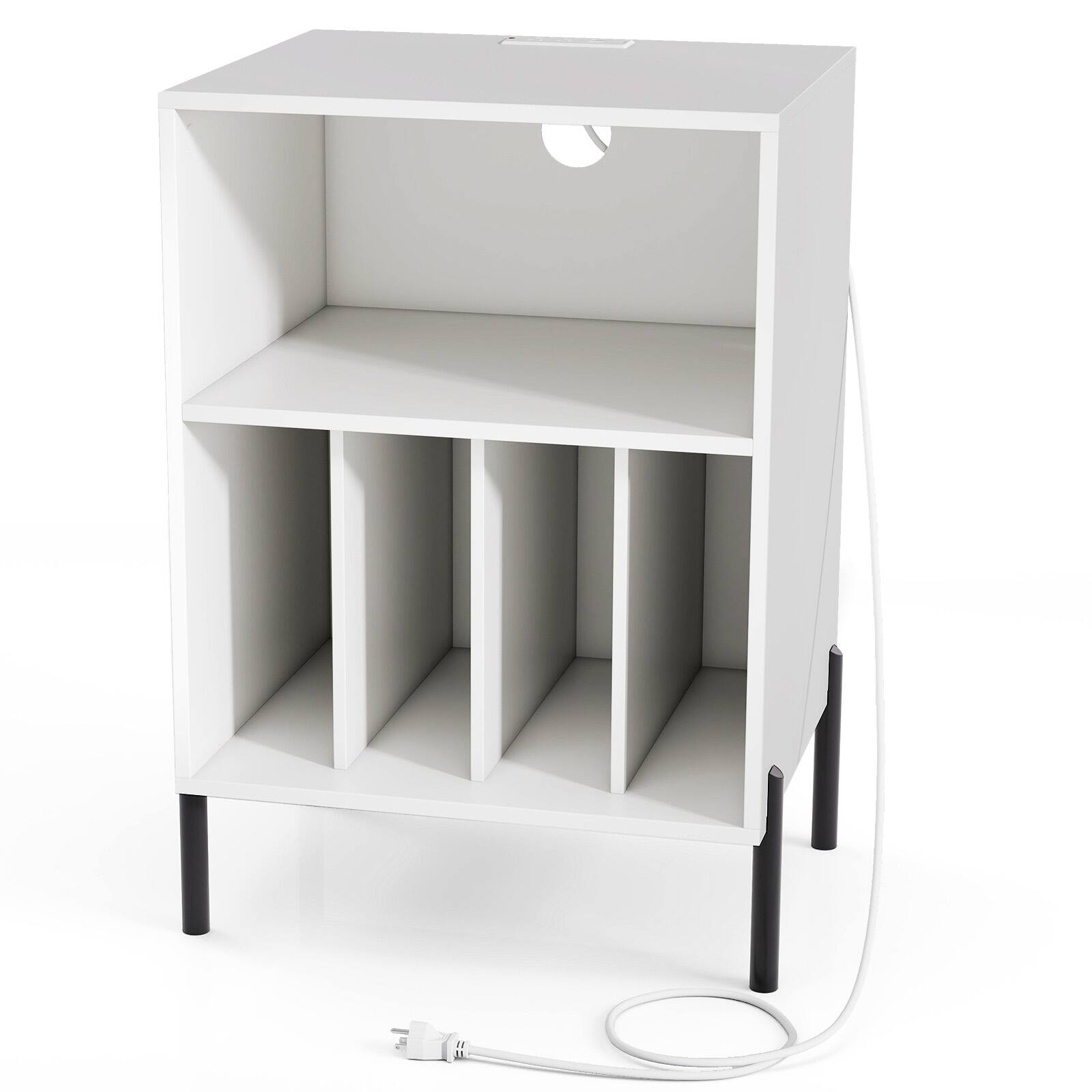 Alt View 9. Gymax - Gymax Record Player Stand w/Charging Station 5 Storage Compartments Anti-toppling Kits - White.