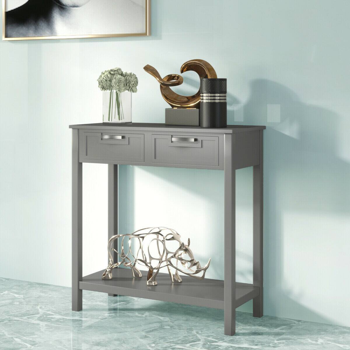 Alt View 3. Costway - Costway Accent Console Table Entryway Sofa Foyer Table Storage Shelf W/2 Drawers - Gray.