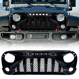AMERICAN MODIFIED - Gladiator Grille Compatible with 2007 to 2018 Jeep Wrangler JK - Glossy Black